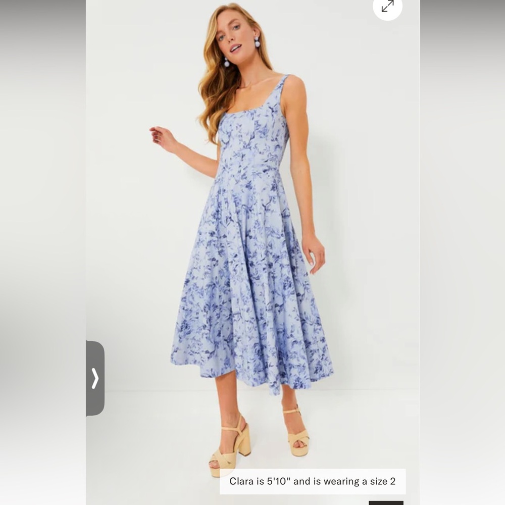 STAUD Periwinkle Sketchbook Floral Midi Wells Dress